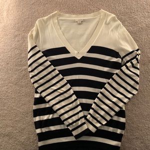 J. Crew Cream and Navy Blue V Neck Sweater - size M